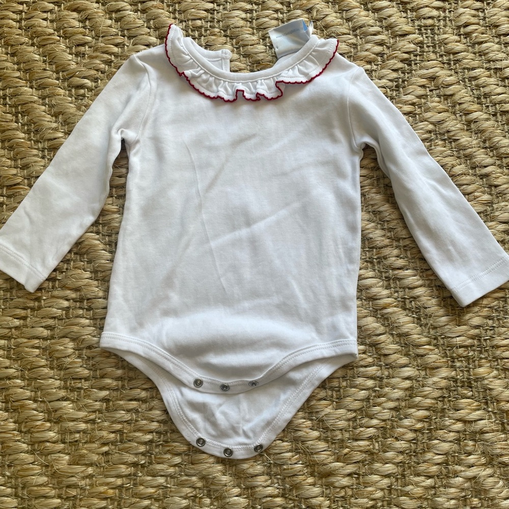 Little English red ruffle collar onesie 9M